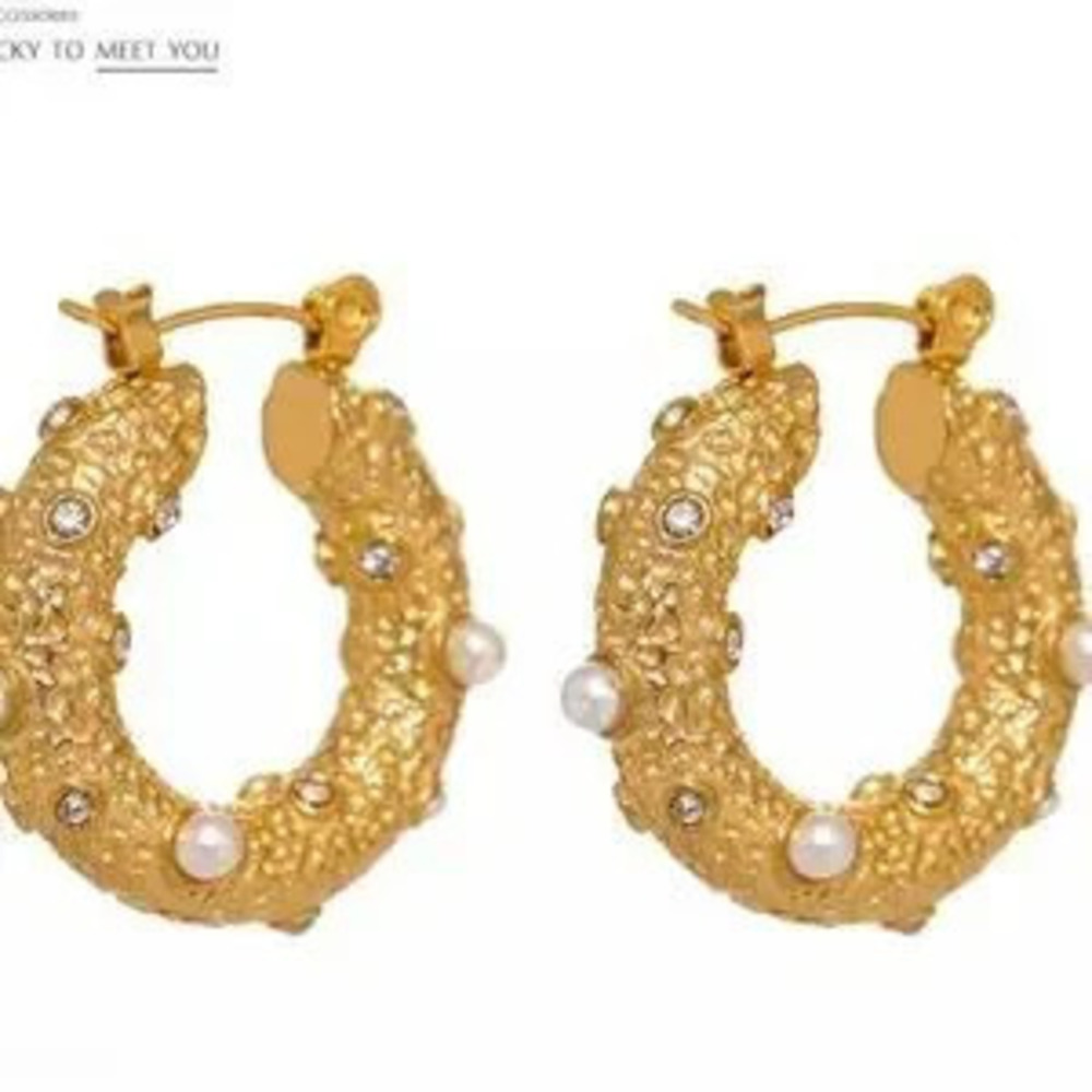 New Chunky Luxury Gold Pearl?Hoop Earrings